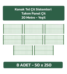 KONAK TEL ÇİT SİSTEMLERİ 8 ADET TAKIM PANEL ÇİT 50 X 250 CM (8 ADET 50X250 PANEL ÇİT VE 8 ADET PANEL ÇİT DİREĞİ) (Yeşil)