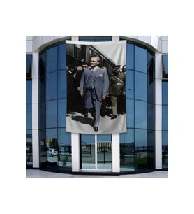 Yürüyen Atatürk Portresi Poster Bayrak Raşel Kumal 4x6 metre ATA77