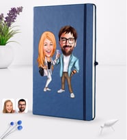 BK Gift Kişiye Özel Sevgililer Karikatürlü Karikatürlü Lacivert Termo Deri Defter 16x24cm Model 93