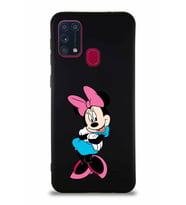 Samsung Galaxy M31 Soft Premier Kapak Minnie Mouse-D Tasarımlı Silikon Kılıf - Siyah (Şeffaf)