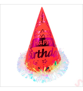 Hologram Happy Birthday Şapka, 24cm x 1 Adet - Kırmızı (STD)