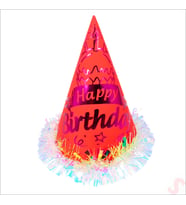 Hologram Happy Birthday Şapka, 24cm x 1 Adet - Kırmızı (STD)