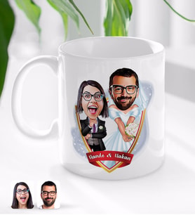 BK Gift Kişiye Özel İsimli Sevgililer Karikatürlü Beyaz Kupa Bardak-16
