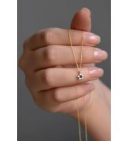 925 Ayar Gümüş Gold Kaplama Minimal Lacivert Taşlı Çiçek Kolye