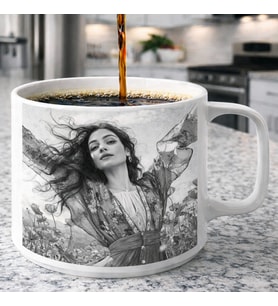 Sevgililer Gününe Özel Premium Kara Kalem Fotoğraflı Lüx Çay Ve Nescafe Fincanı