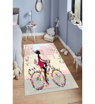 Dijital Baskılı Kaymaz Taban Yıkanabilir Kolay Temizlenir Modern Çocuk Odası Halısı NDÇ-HP-758 (Pembe)