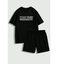 Unisex Malibu Baskılı Şort Takım (Siyah)