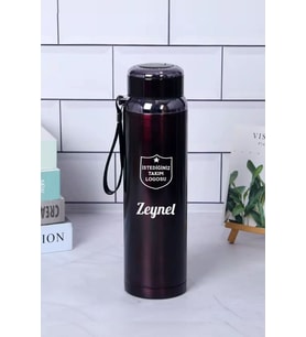 1 Litre Paslanmaz Çelik Takım Baskılı Termos  12 Saat Sıcak Soğuk Tutma  Dayanıklı Yapı (Siyah)