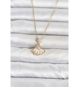 316L Çelik Zincir Gold Renk Yelpaze Model Kadın Kolye TJ-BKO11072
