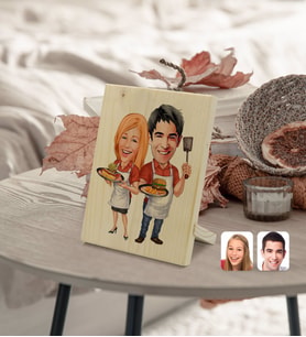 BK Gift Kişiye Özel Sevgililer Karikatürlü Dekoratif Ahşap Çerçeve Model 57