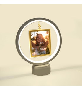 Yuvarlak İçi Kare Led Işıklı Fotoğraf Çerçevesi (Beyaz)