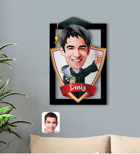 BK Gift Kişiye Özel İsimli Erkek Mezun Karikatürlü 3D Ahşap Tablo-1
