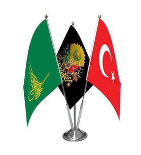 Yeşil Tuğra - Osmanlı Arması ve Türkiye - Üçlü Saten Masa Bayrağı Set
