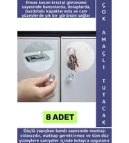 Montajsız Çekmece Dolap Klozet Kapağı Şık Kristal Tasarım Çok Amaçlı Yapışkanlı Tutacak Buton 8 Adet