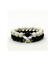 (H)unisex Siyah Beyaz Havlit & Oniks Sevgili Bileklikleri