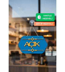 Turkuaz Ahşap Butik Açık/Kapalı Tabelası - Akrilik Boyalı Özel Tasarım
