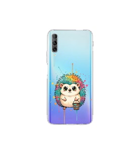 Huawei P Smart Pro ile Uyumlu Splash Kirpi Tasarımlı Şeffaf Silikon Kılıf