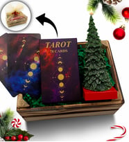 Mini Kasa İçerisinde Çam Ağacı Mum & Tarot Kartları Hediye Seti