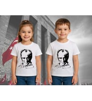 Unisex Ay Yıldızlı T-Shirt 19 Mayıs 29 Ekim 23 Nisan 10 Kasım Atatürk Çocuk Tişört (Beyaz)