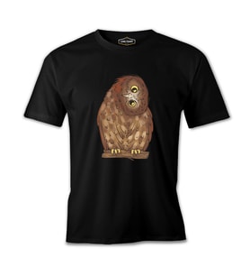 Owl with its Head Turned Sideways Siyah Erkek Tshirt