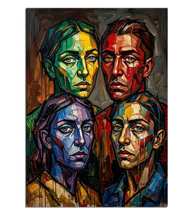 Renkli Dört Yüzlü Pop Art Dekoratif Kanvas - Mdf Ahşap Tablo