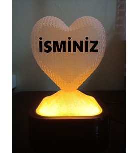 Kişiye Özel Hediyelik Isimli Kalp Figürlü Dekoratif Led Lamba - Adaptörlü (Amber)