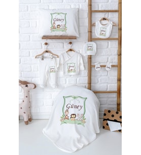 Pia Baby Premium Kişiye Özel İsimli Yenidoğan Erkek Bebek Hastane Çıkışı Set 5060-02 (Ekru)