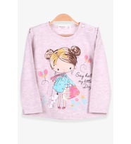 Breeze Kız Çocuk Uzun Kollu Tişört Kız Baskılı 1.5-5 Yaş, Bej Melanj