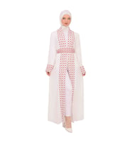  Geniş Kollu Filistinli Kefiye Nakışlı Kadın Geniş Abaya M-3xl C100034 (Beyaz - Beyaz)