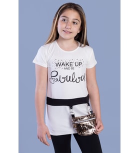 Toontoy  Kız Çocuk T-Shirt Önü Çantalı (Ekru)