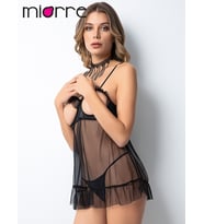 Dekolteli Transparan Babydoll (Siyah)