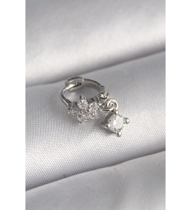 316L Çelik Gümüş Renk Zirkon Taşlı Çiçek Model Sallantı Detay Tragus Piercing - TJ-PR1311