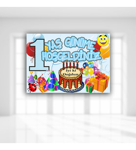 1 Yaş Günüme Hoşgeldiniz Afiş, 70cm x 50cm - Mavi (STD)