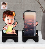 BK Gift Kişiye Özel Bebek Karikatürlü Ahşap Biblo Telefon Standı-1