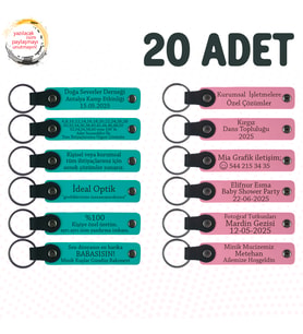 Koyu Turkuaz & Pembe, Kişiye Özel Yazılı Anahtarlık, Müzik Atölyesi Katılımcılarına Hatıra 20’li Set