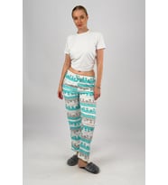 Kadın Cepli Pamuklu Lastikli Bel Kurdeleli Desenli Pijama Altı (Yeşil)