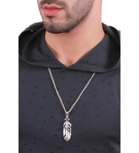 Erkek Antik Gümüş Kaplama Gotik Kurukafa&Şans Tüyü Simge Uçlu Kolye