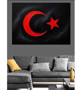 Türk Bayrağı Siyah Dekoratif Kanvas - Mdf Ahşap Tablo