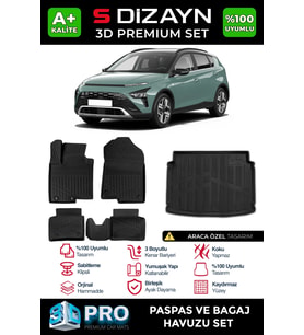S-Dizayn Hyundai Bayon 3D Pro Havuzlu Paspas ve Bagaj Havuzu Seti (2'li SET) 2021 Üzeri A+ Kalite