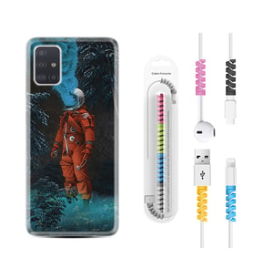 Samsung a71 A72 A73 A7 A9 2018 C7 C9 Kılıf Kablo Koruma Spiral Silikon Astronot Smoke 1769