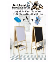 Ayaklı Yazı Tahtası Çift Taraflı 40x50cm 1 Adet Çocuk Yazı Tahtası Alıştırma Tahtası (Siyah - Beyaz)