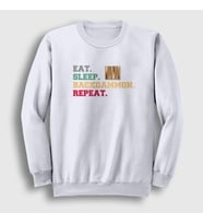 Presmono Unisex Beyaz Eat Sleep Backgammon Repeat Tavla Sweatshirt 418198tt (Beyaz)