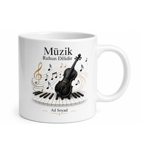 Klasik Müzik Piyano Tuşları Keman Temalı Kupa Bardak Müzisyen Hediye