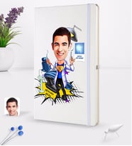 BK Gift Kişiye Özel Erkek Diş Hekimi Karikatürlü Beyaz Termo Deri Defter 16x24cm Model 1