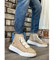 BA0142 Bantlı Erkek Yüksek Taban Krem Beyaz Spor Bot (Çok Renkli)