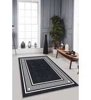 Antrasit Çerçeveli Kaymaz Tabanlı Dekoratif Halı RV030 - 100 x 160 cm
