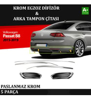 VW Passat B8 Arka Tampon Alt Çıtası & Egzoz Görünümü Difüzör Krom Takım 2015 2016 2017 2018 2019