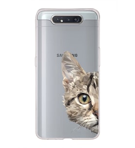 Samsung Galaxy A80 Uyumlu Kapak Catface Tasarımlı Şeffaf Silikon Kılıf