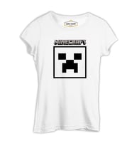 Minecraft - Creeper Stencil Beyaz Kadın Tshirt