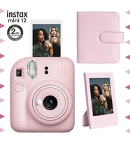 Instax mini 12 Pembe Fotoğraf Makinesi-Çerçeve ve 64'lü Kare Albüm Seti